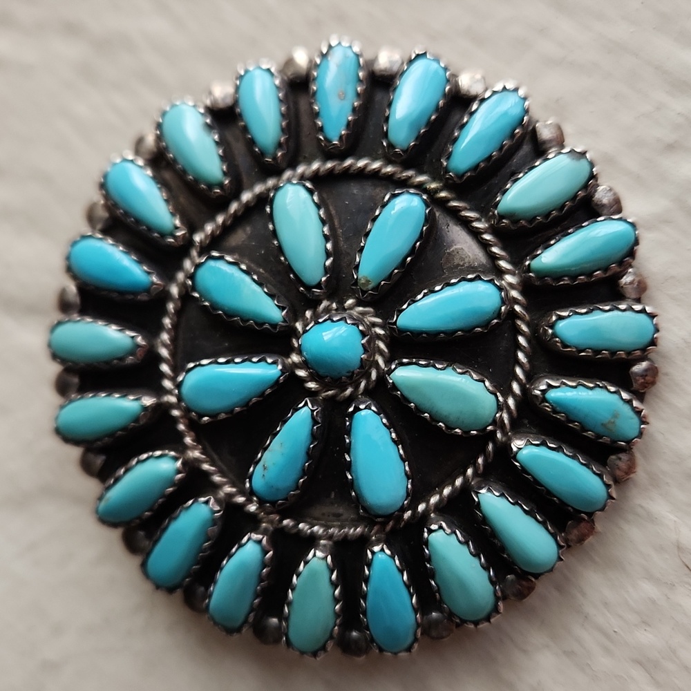 Stunning Vintage Native American Navajo Flower Cluster Turquoise Pin ๐๐ผ - Picture 7 of 10